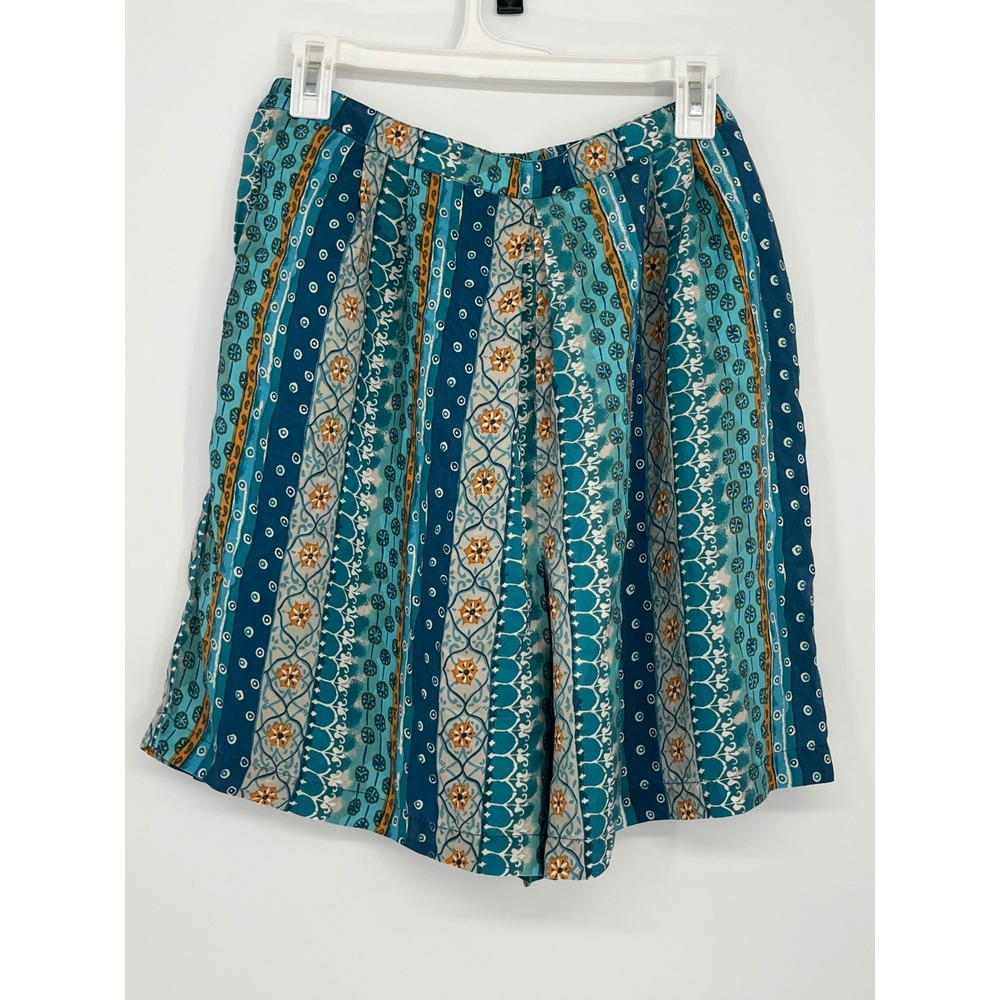 VTG Melrose Silk Studio 100% Silk Mixed Print Shorts Women M Blue Boho Hippie